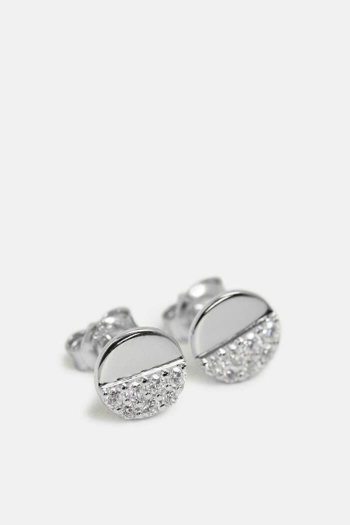 Stud earrings with a zirconia trim in sterling silver, SILVER, overview