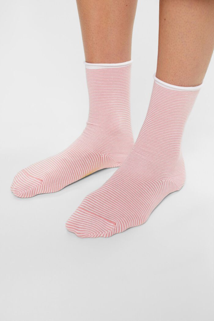 Striped socks with rolled cuffs, organic cotton, ROSE/BLACK, detail image number 1