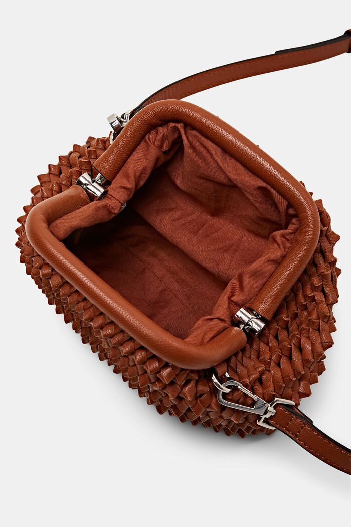 Leather shoulder bag in knotted design, RUST BROWN, detail image number 2