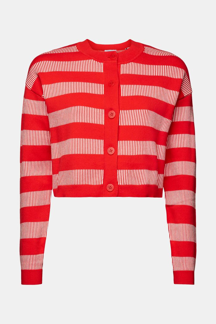 Cropped Jacquard Striped Cardigan, RED, detail image number 6