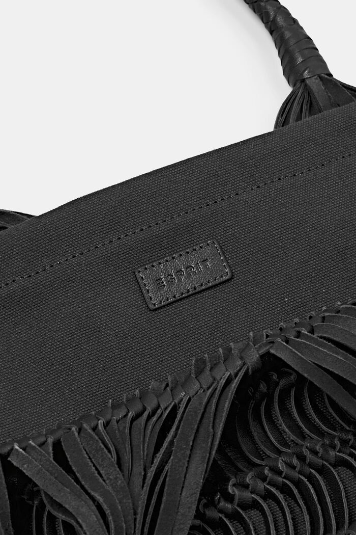 Leather shopper in knotted design, BLACK, detail image number 1