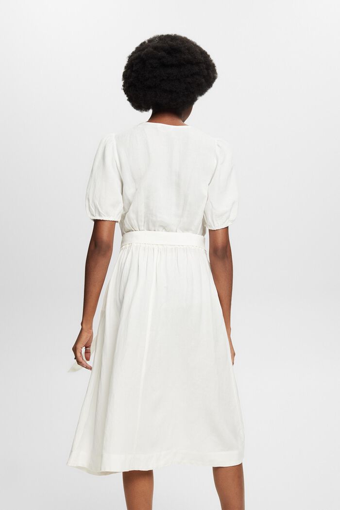 Belted Puff-Sleeve Midi Dress, OFF WHITE, detail image number 2