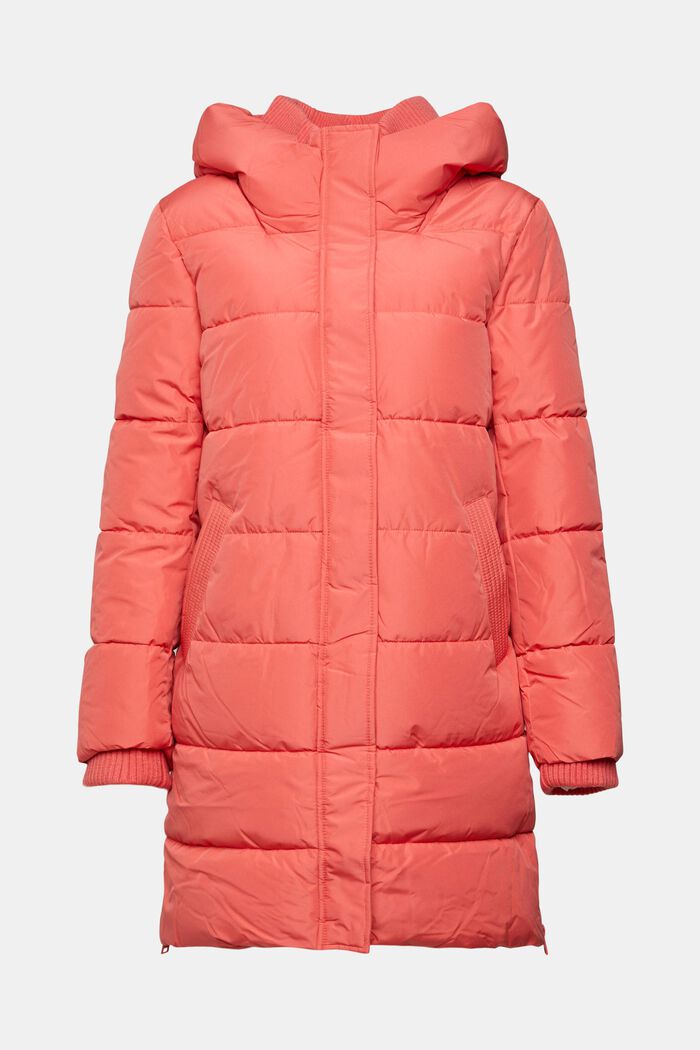 Quilted coat with rib knit details, CORAL, detail image number 2