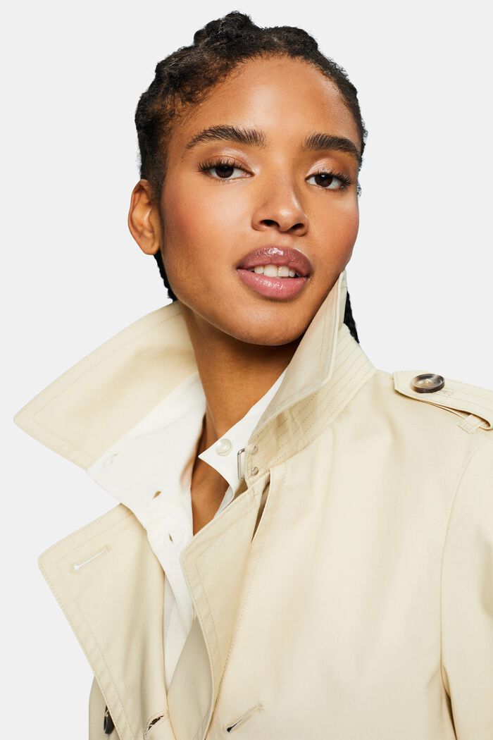 Short Double-Breasted Trench Coat, SAND, detail image number 0