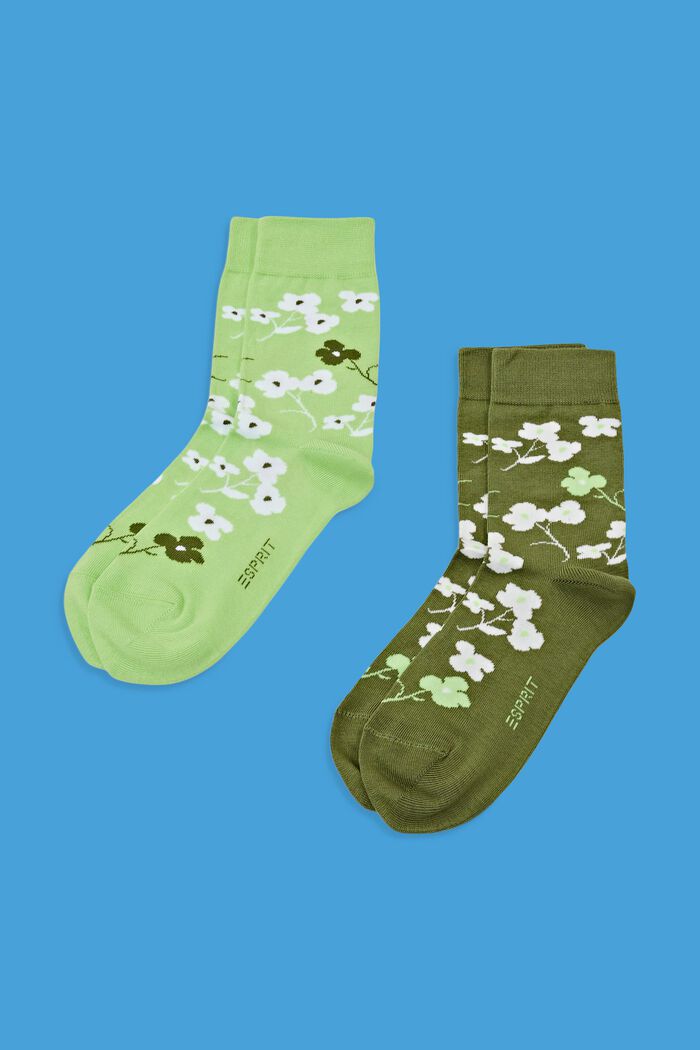 2-pack of socks with floral pattern, LIGHT GREEN / GREEN, detail image number 0
