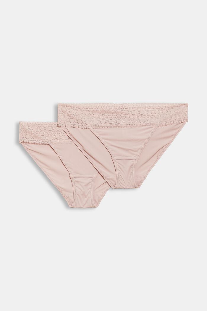 Recycled: double pack of microfibre briefs trimmed with lace, OLD PINK, detail image number 0