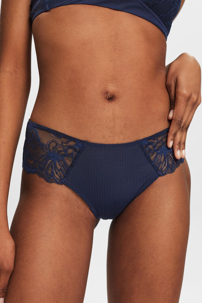 Brazilian Hipster Lace Shorts, NAVY, detail image number 1
