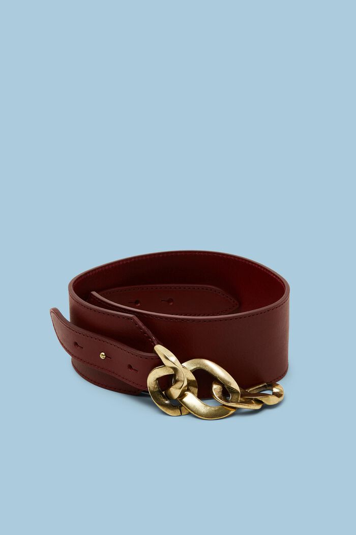 Leather Waist Belt, BORDEAUX RED, detail image number 0
