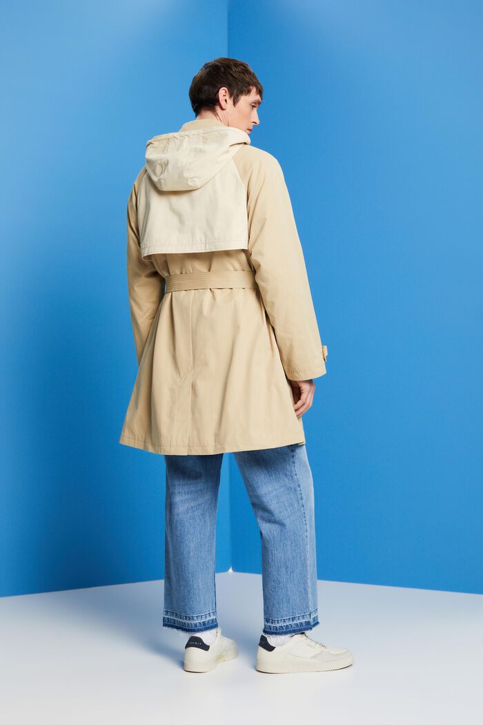 Short, hooded trench coat, SAND, detail image number 3