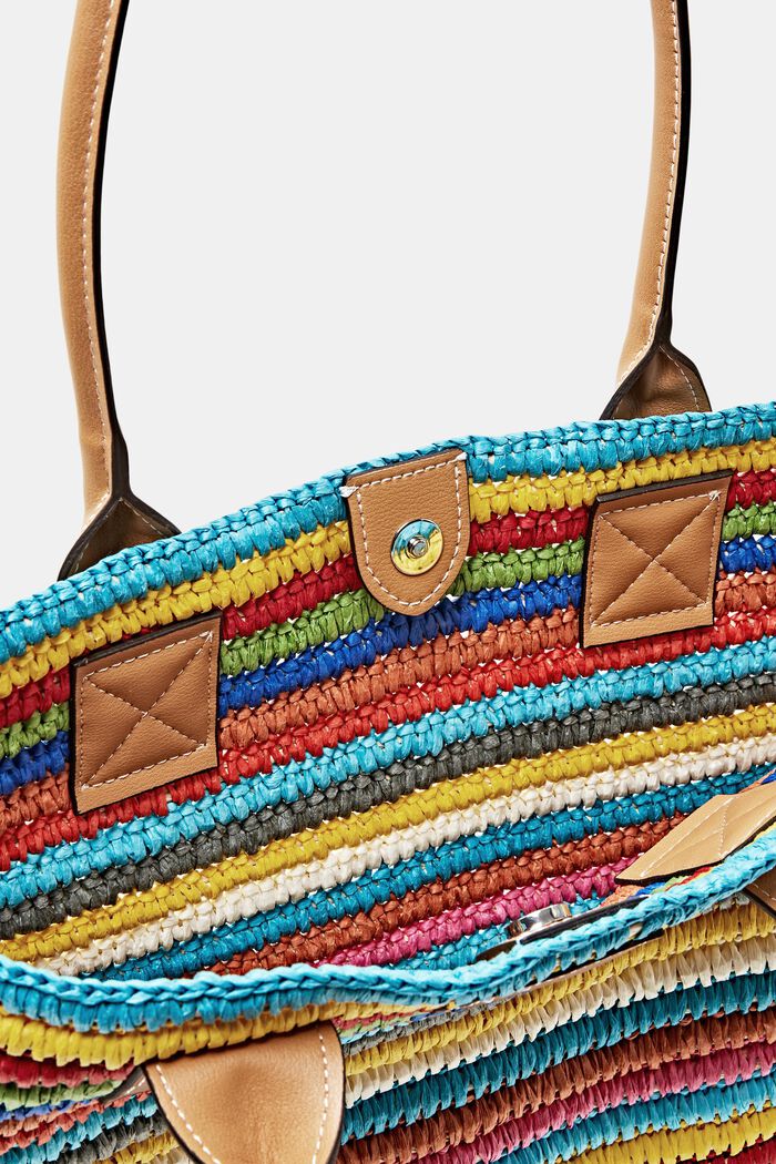 Raffia tote bag with faux leather handles, MULTICOLOUR, detail image number 1