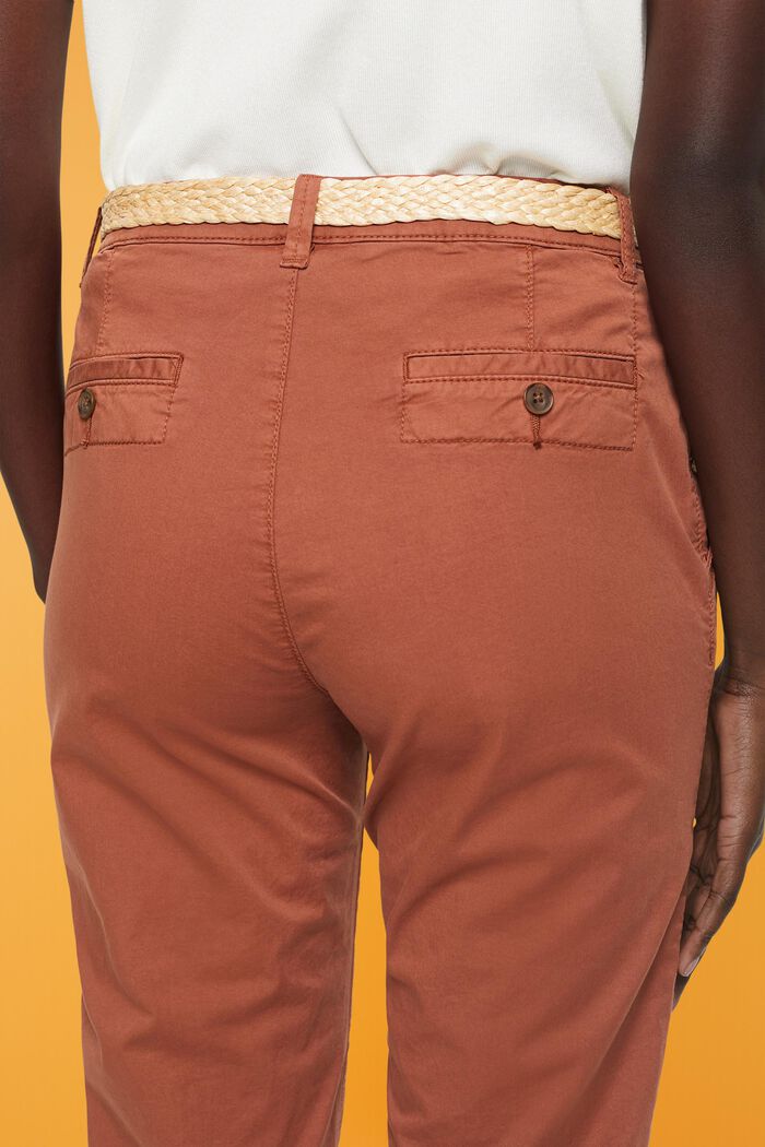 Lightweight stretch chinos with belt, RUST BROWN, detail image number 4