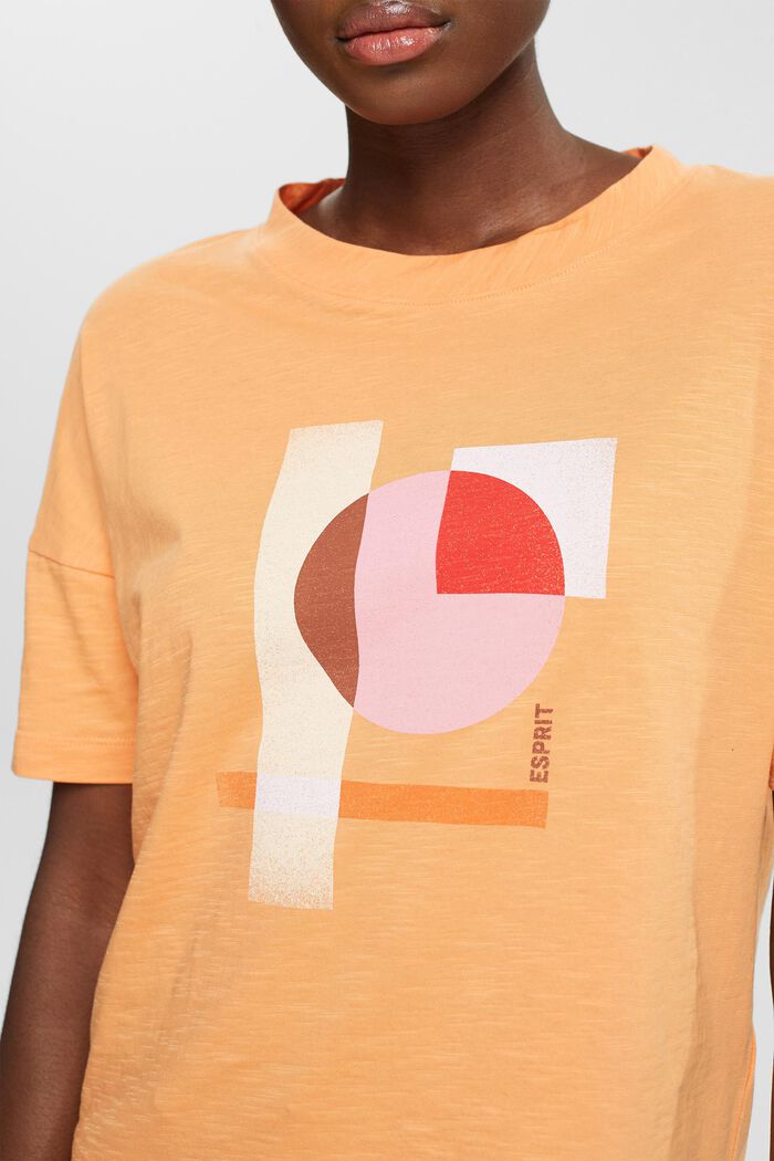 Cotton t-shirt with geometric print, GOLDEN ORANGE, detail image number 2