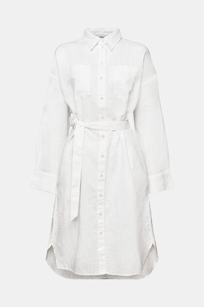 Linen-Cotton Belted Shirt Dress