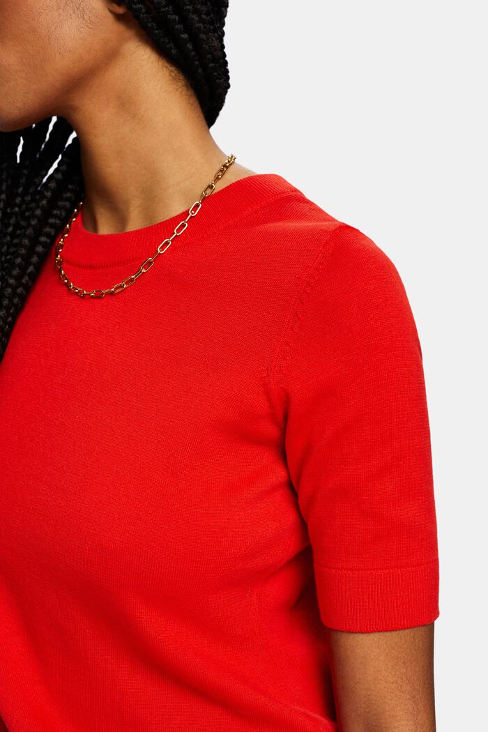 Short-Sleeve Crewneck Sweater, RED, detail image number 3
