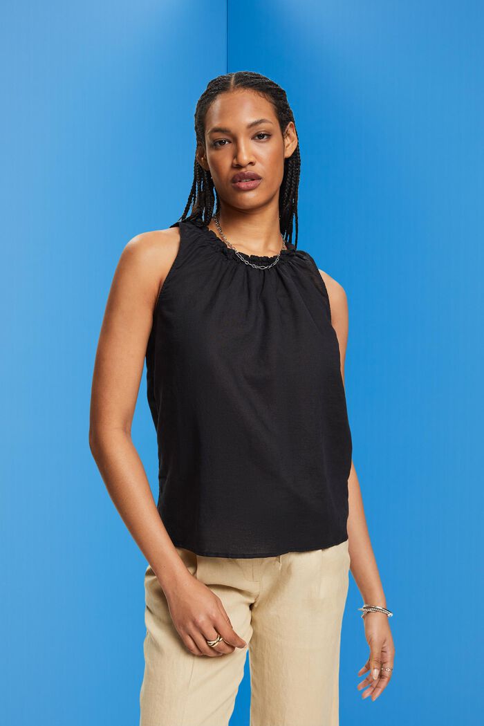 Sleeveless linen blend blouse, BLACK, detail image number 0
