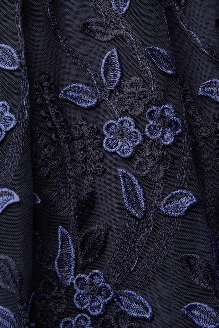 Lace midi skirt with floral embroidery, NAVY, detail image number 4