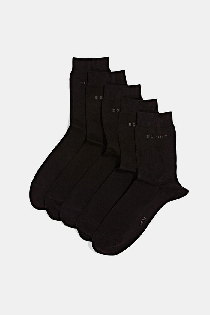 Pack of 5 plain socks, organic cotton, BLACK, overview