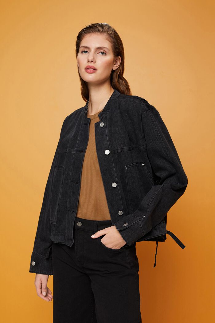 ESPRIT - Collarless denim jacket with drawstrings at our online shop