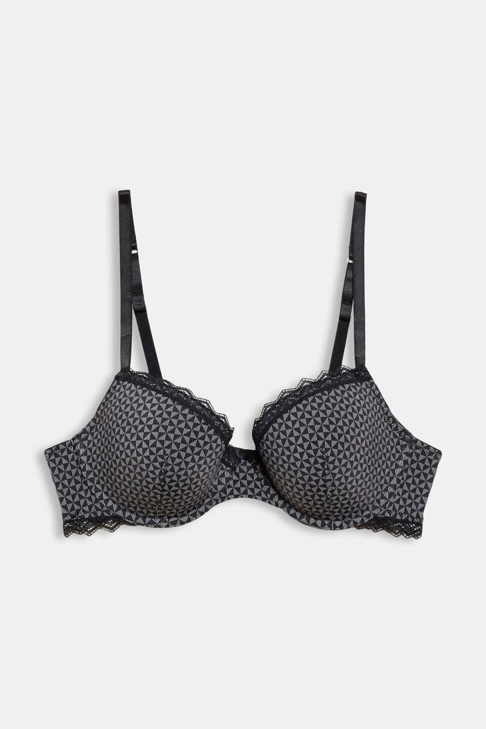 Recycled: padded, printed underwire bra, BLACK, overview