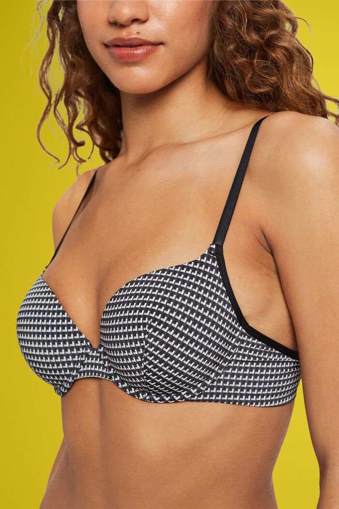 Padded and underwired bra with geo print, BLACK, detail image number 1