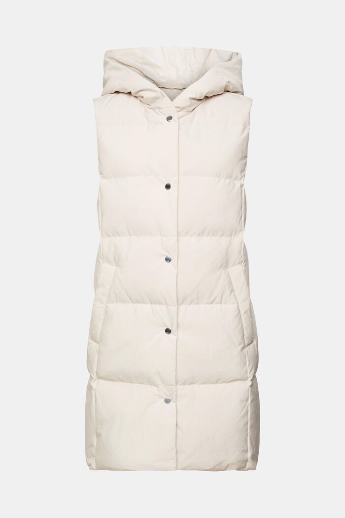 Long quilted gilet with recycled down filling
