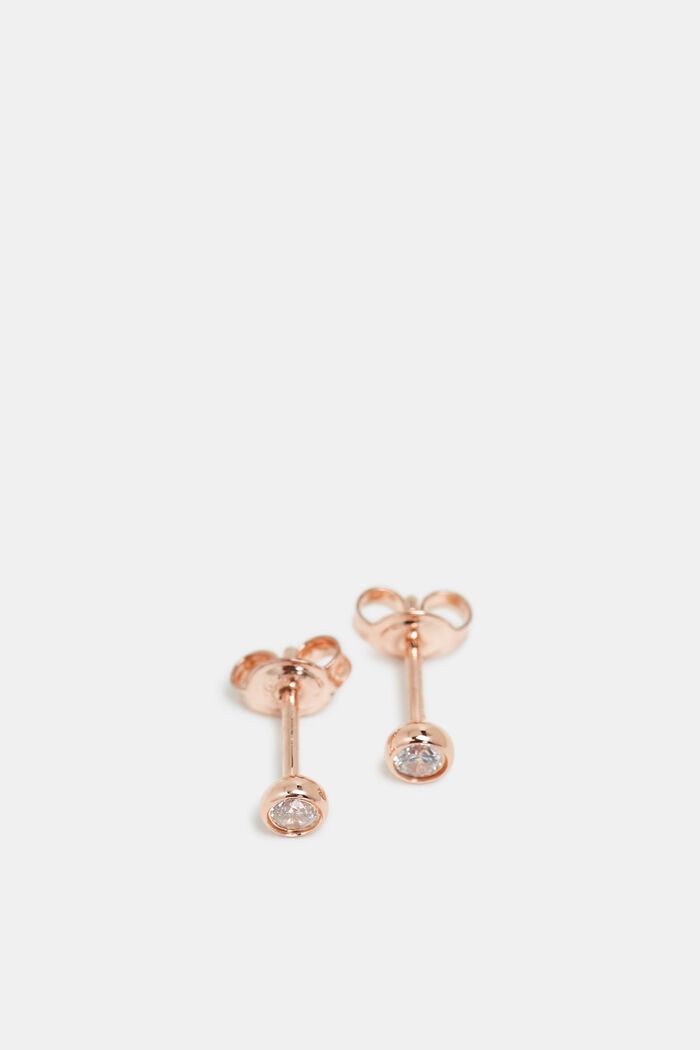 Stud earrings with zirconia, sterling silver, ROSEGOLD, detail image number 1