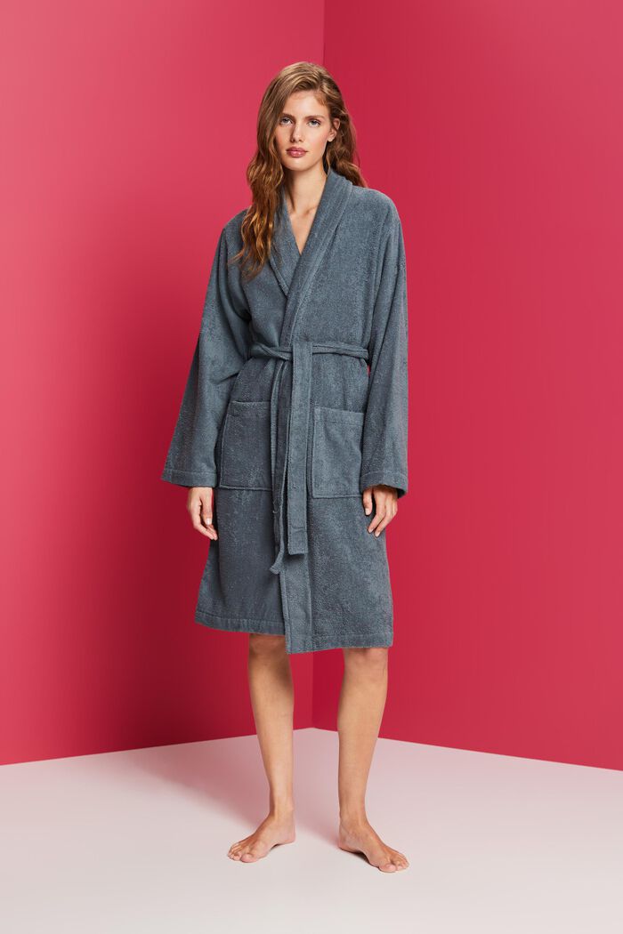 Unisex bathrobe, 100% cotton, GREY STEEL, detail image number 1