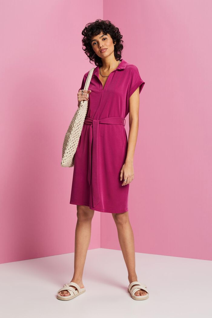 Knitted dress with a tie belt, TENCEL™, DARK PINK, detail image number 1