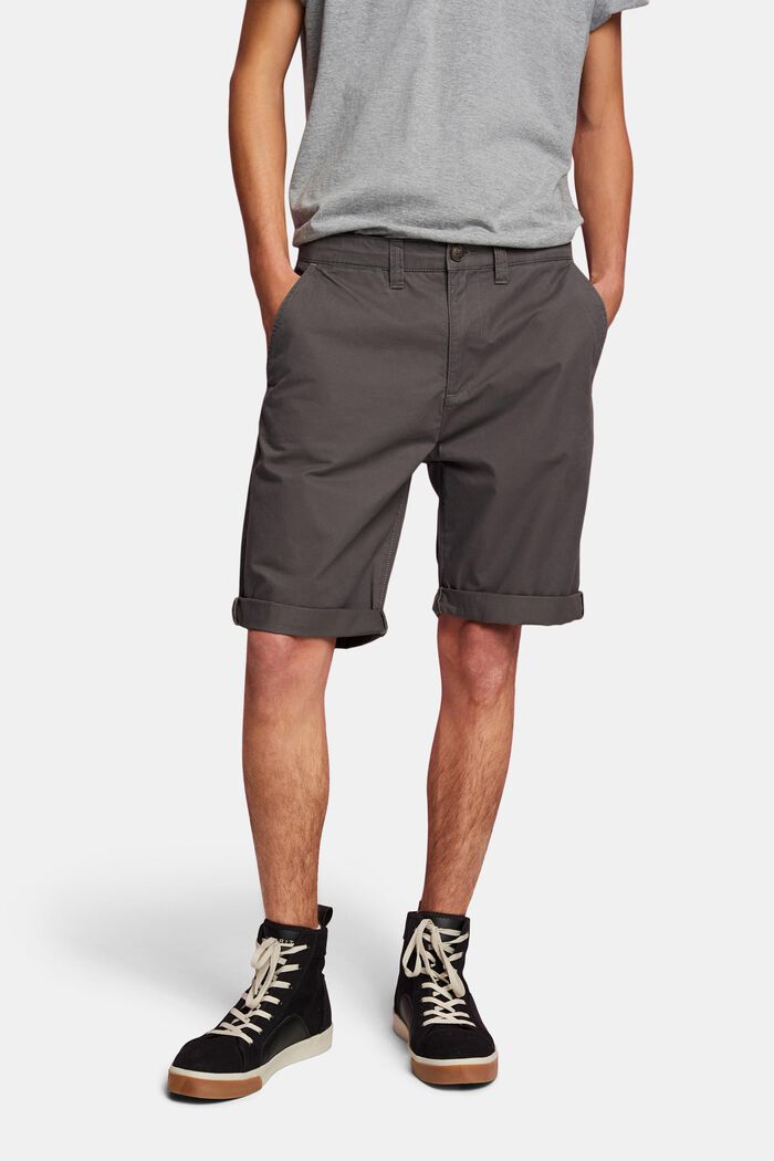 Sustainable cotton chino style shorts, DARK GREY, detail image number 0