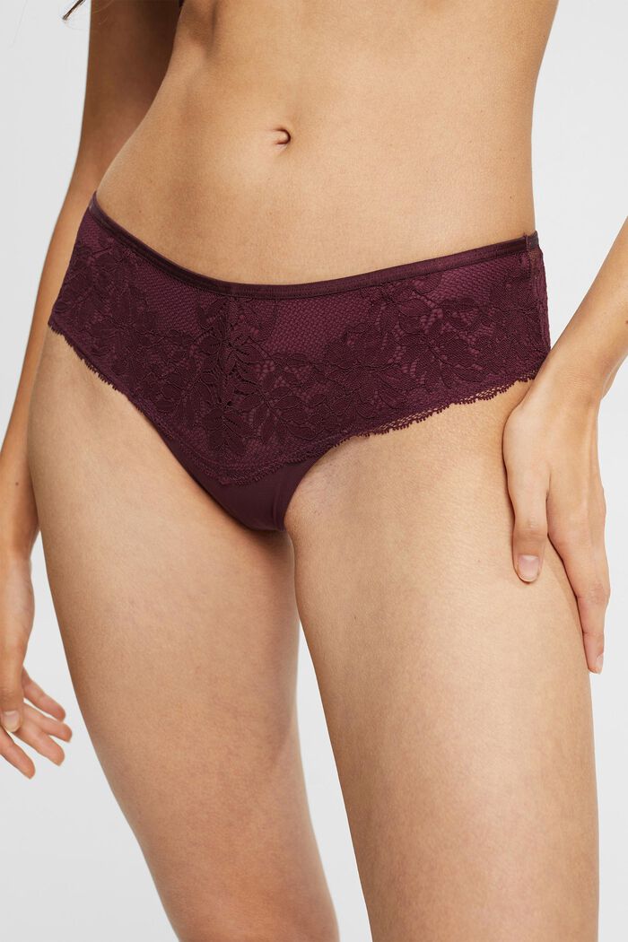 Recycled: briefs with lace, BORDEAUX RED, detail image number 2