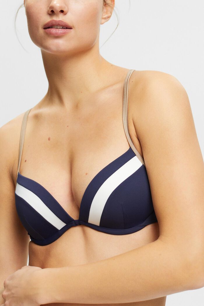 Tri-colour padded underwire bikini top, NAVY, detail image number 1