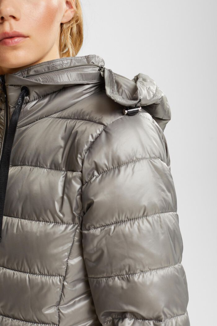 Quilted coat with detachable drawstring hood, LIGHT GUNMETAL, detail image number 0