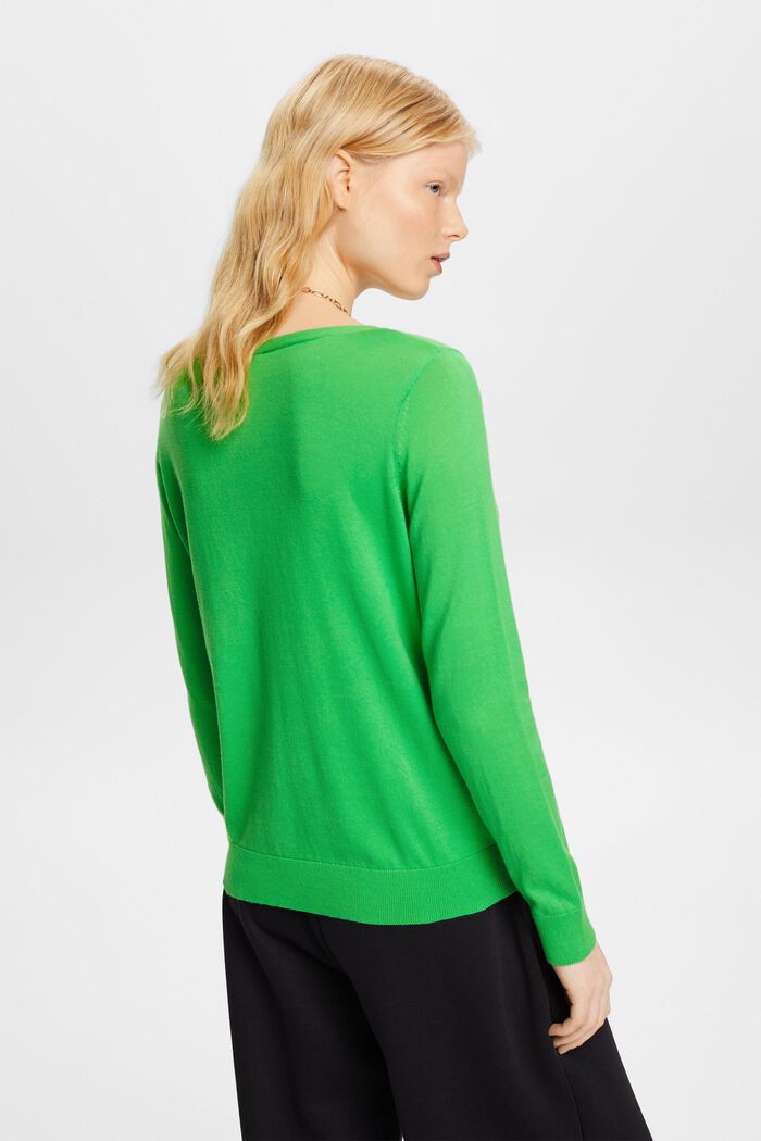 V-necked cotton jumper, GREEN, detail image number 3