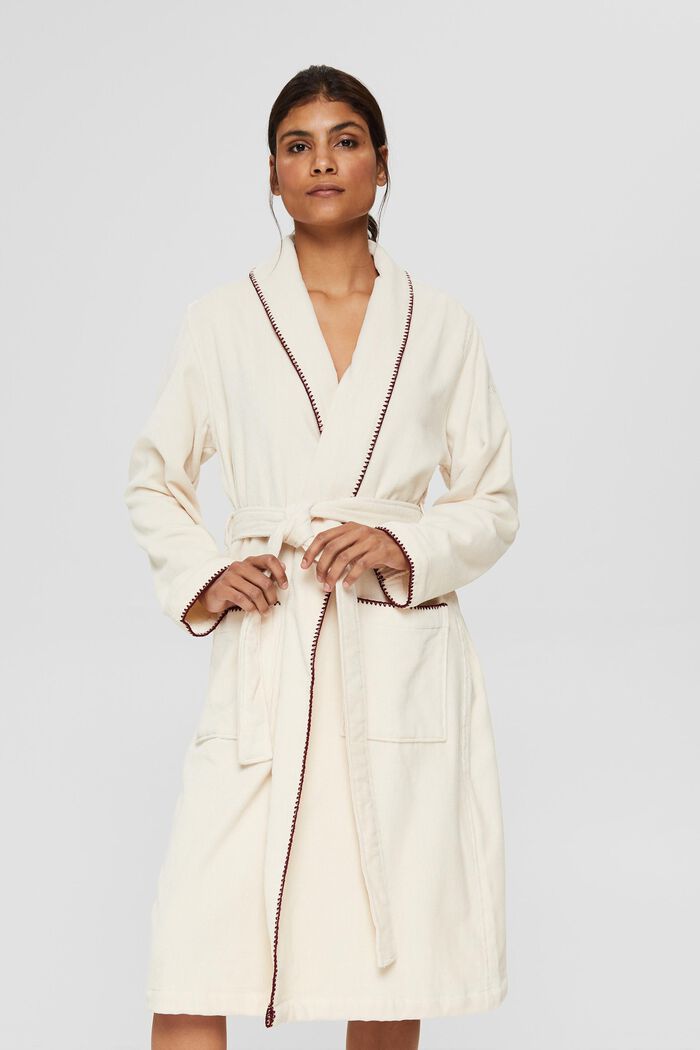 Velour bathrobe with embroidered edges, SAND, detail image number 1