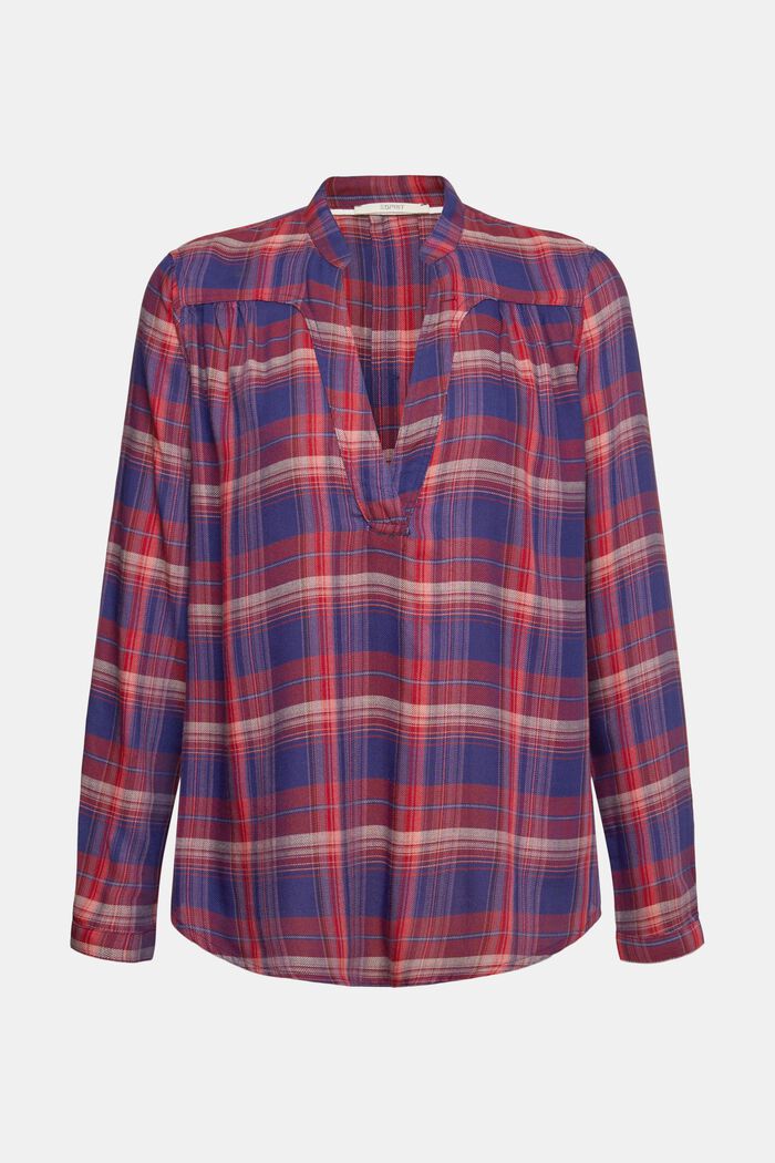 Blouse with a check pattern, NAVY, detail image number 2