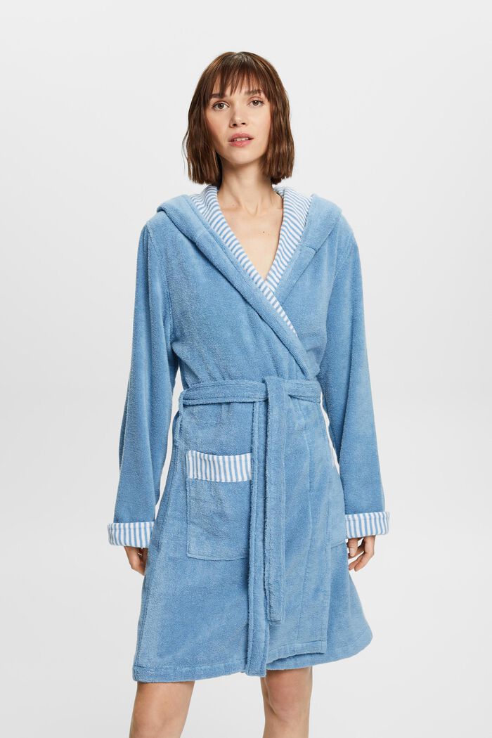 Terry cloth bathrobe with striped lining, SKY BLUE, detail image number 0