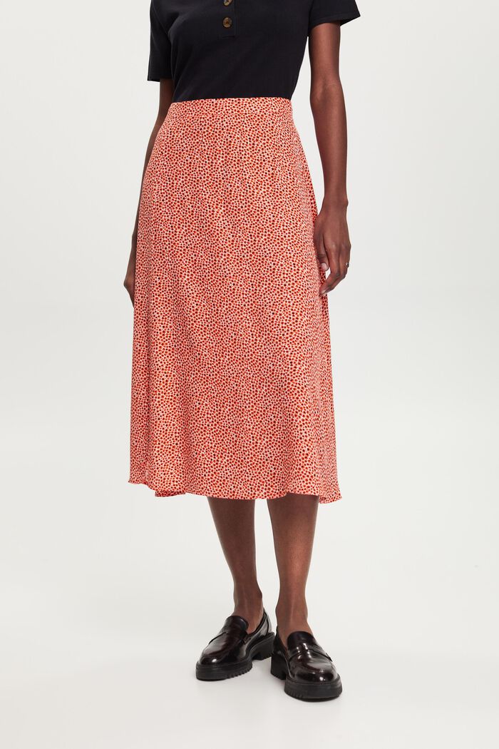 Midi skirt with all-over floral pattern, ORANGE RED, detail image number 0