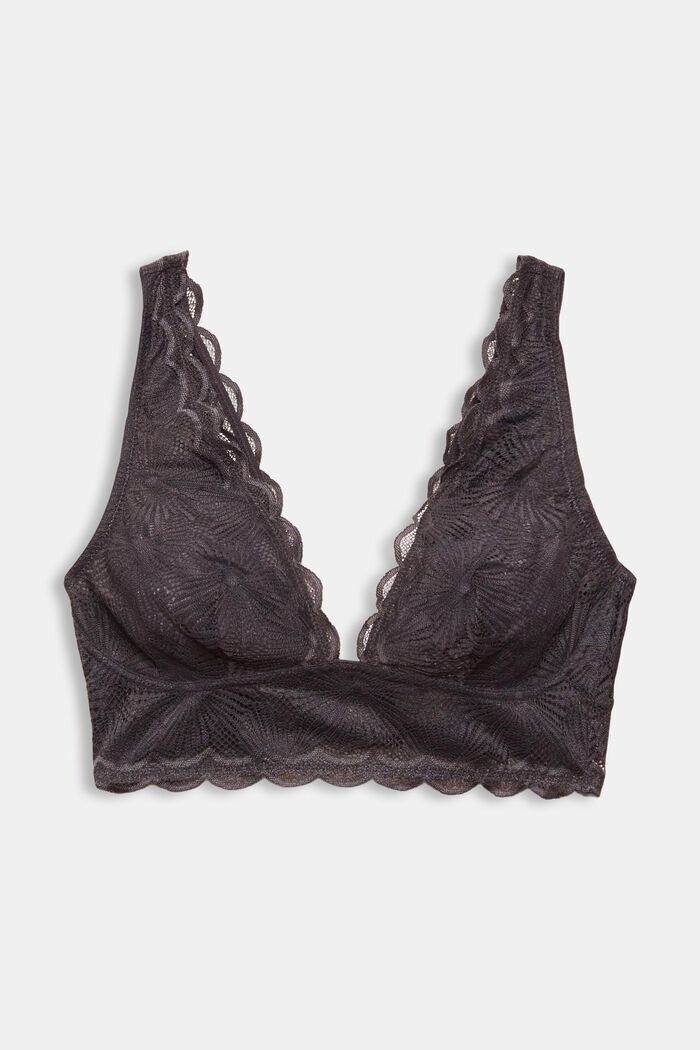 Made of recycled material: non-wired lace bra, DARK GREY, detail image number 1
