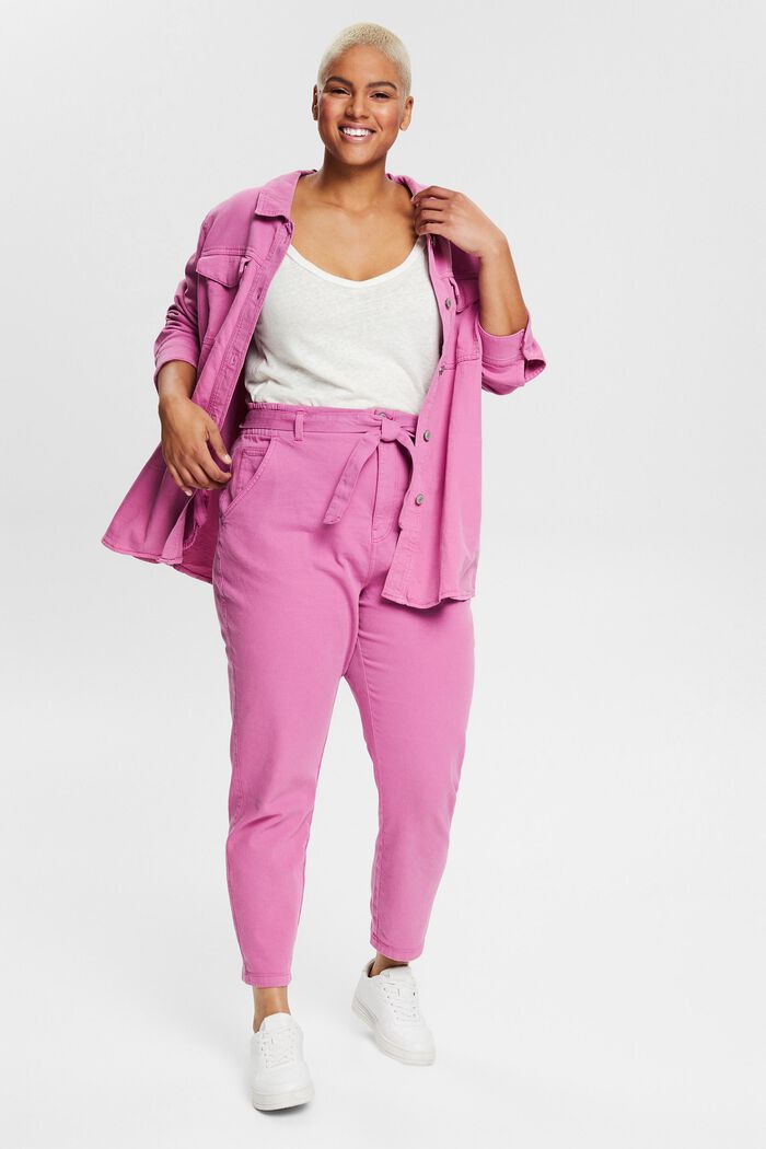CURVY trousers with a tie-around belt, in a fabric blend containing hemp, PINK FUCHSIA, detail image number 1