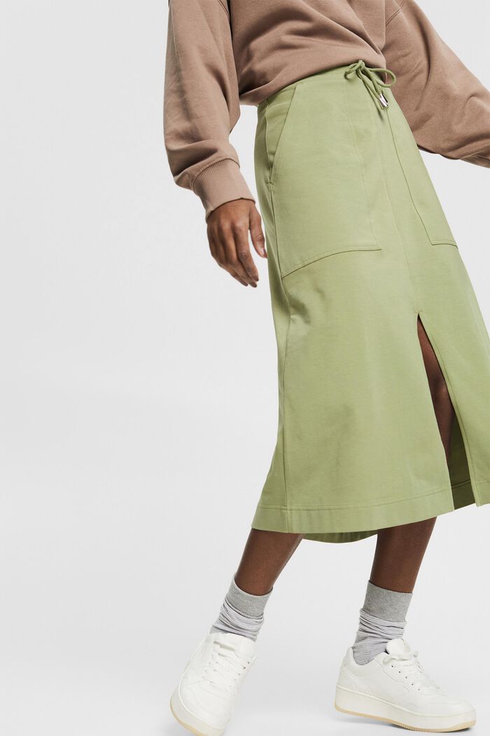 Jersey skirt with a drawstring pattern, LIGHT KHAKI, detail image number 0