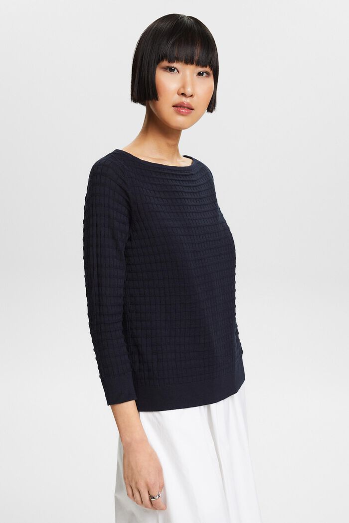 Structured Knit Sweater, NAVY, detail image number 4