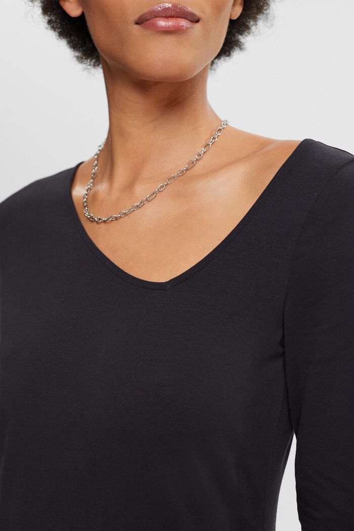 Long-sleeved top with asymmetric neckline, BLACK, detail image number 2