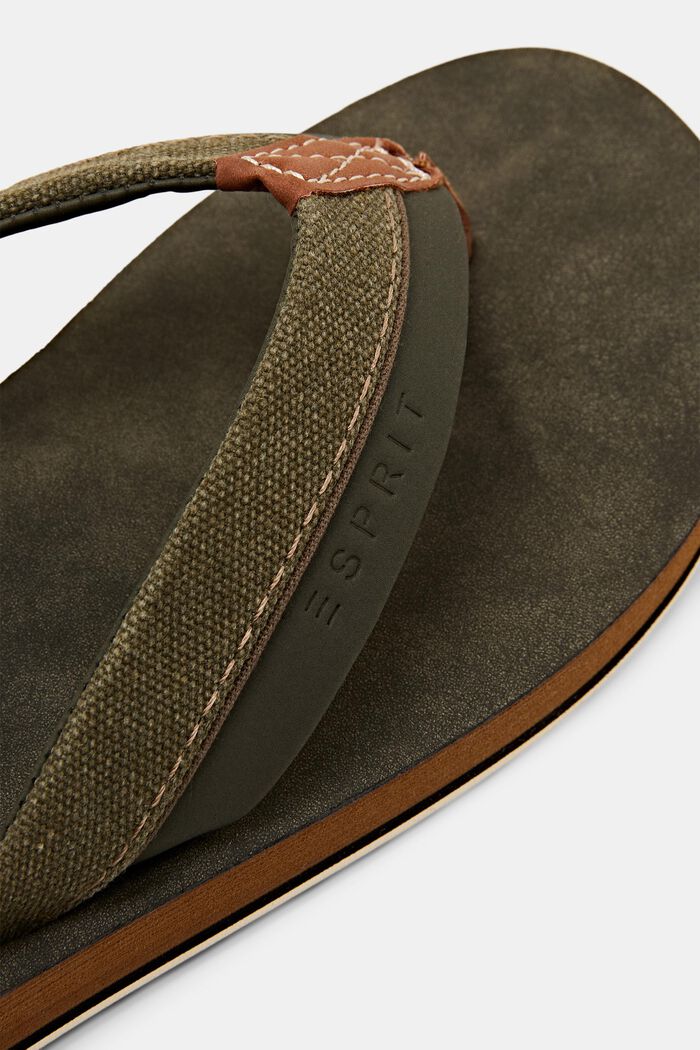 Slip Slops with faux leather details, KHAKI GREEN, detail image number 3