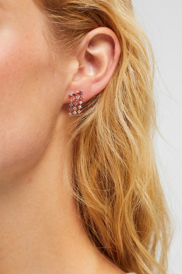 Stud earrings with multi-colour zirconia