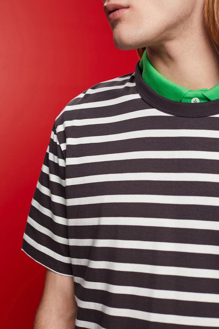 Striped sustainable cotton t-shirt, ANTHRACITE, detail image number 2