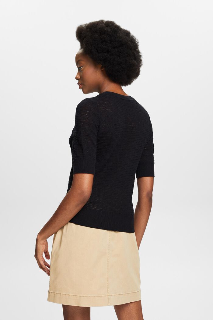 Pointelle Short-Sleeve Sweater, BLACK, detail image number 2