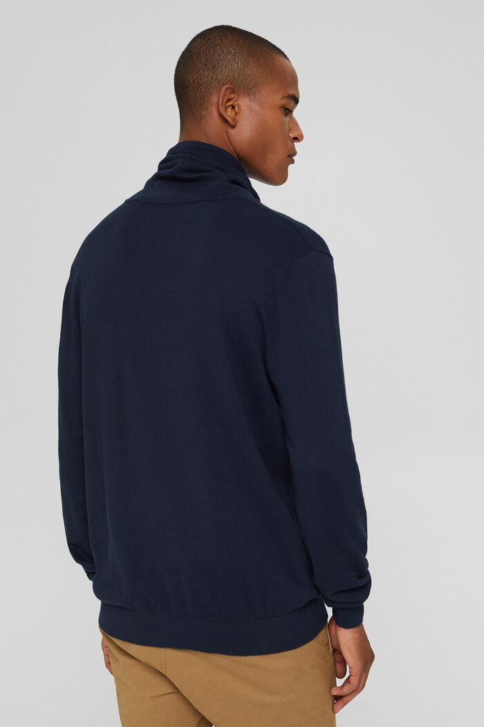 Cashmere blend: jumper with a drawstring collar, NAVY, detail image number 3