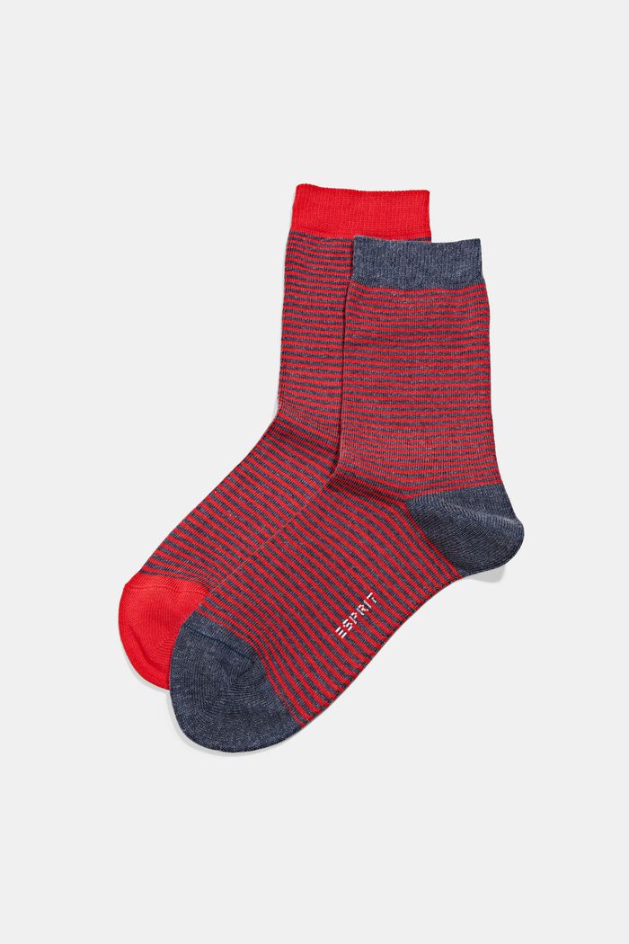 Double pack of striped socks, organic cotton, RED/BLUE, detail image number 0