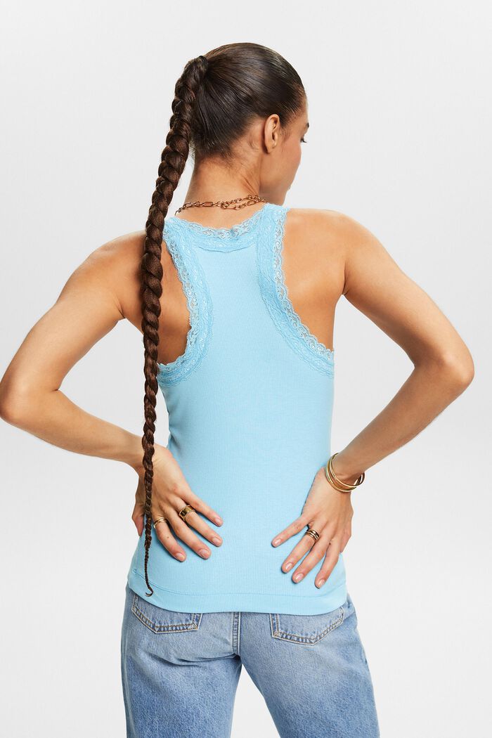Lace Rib-Knit Jersey Top, LIGHT TURQUOISE, detail image number 2