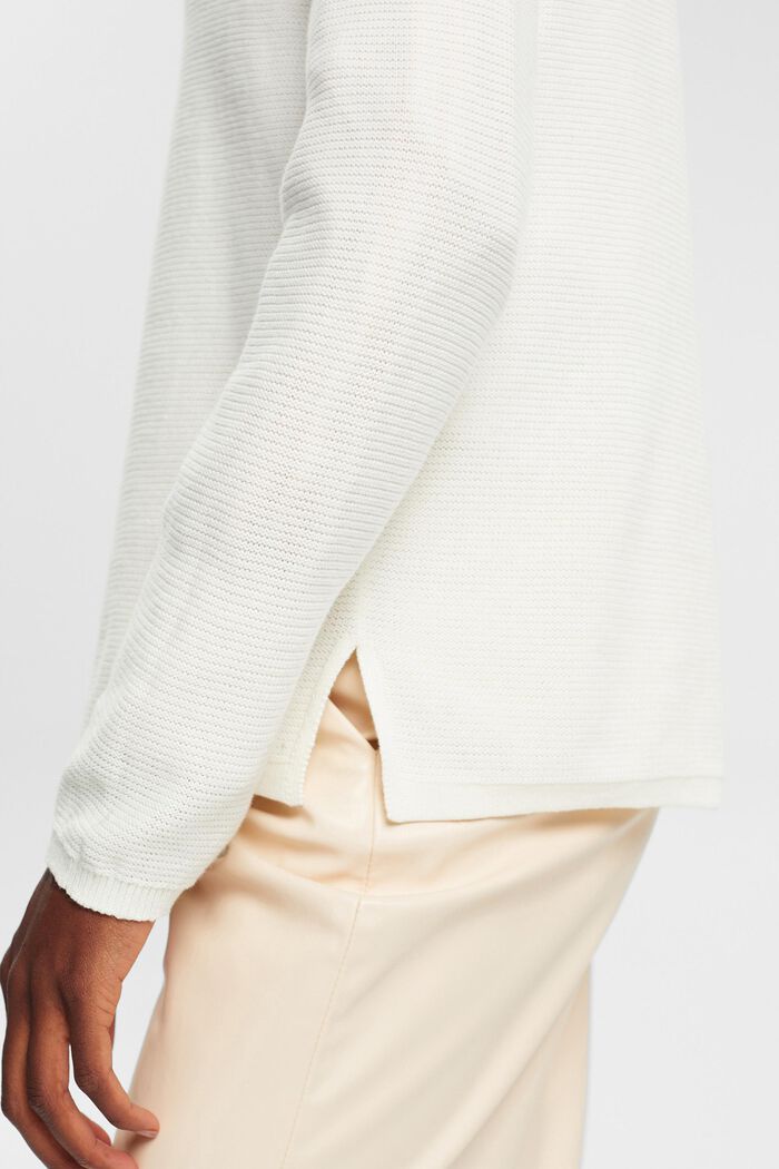Textured knit V-neck jumper, OFF WHITE, detail image number 2